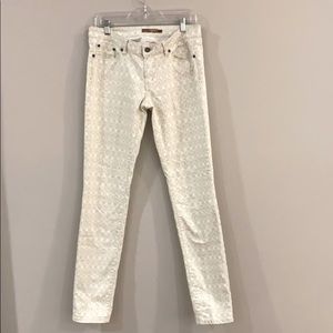 Prana! White and tan denim 5 pocket jeans, Sz 8